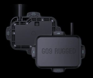 A top-down view of the GO9 Rugged device with a durable, weather-resistant casing, designed for harsh environments in construction and mining.
