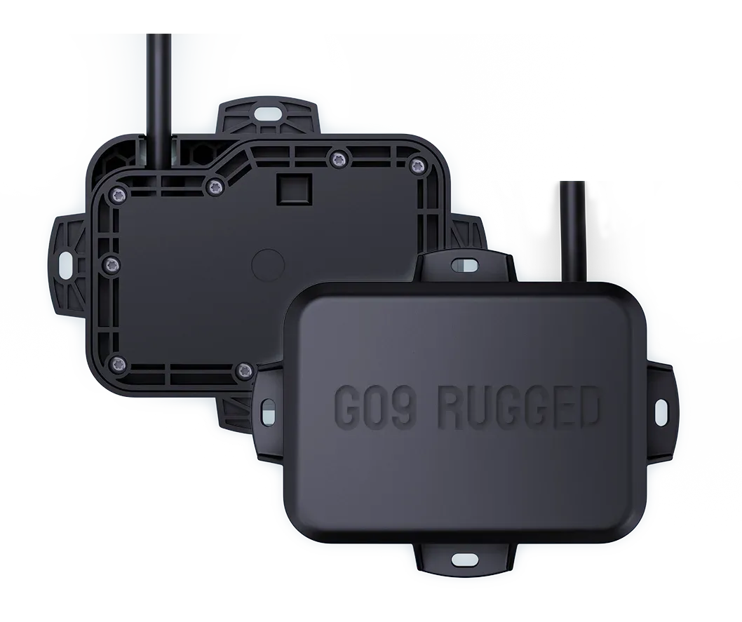 A top-down view of the GO9 Rugged device with a durable, weather-resistant casing, designed for harsh environments in construction and mining.